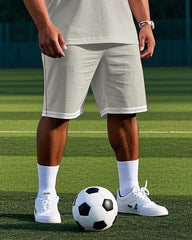 Men's Big & Tall Simple Tiger Fur SOCCER Football Printed Round Neck Vest and Shorts Set