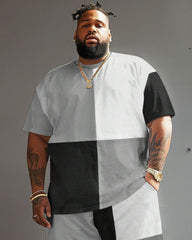 Men's Big and Tall Casual Color Block Printed T-shirt Shorts Set