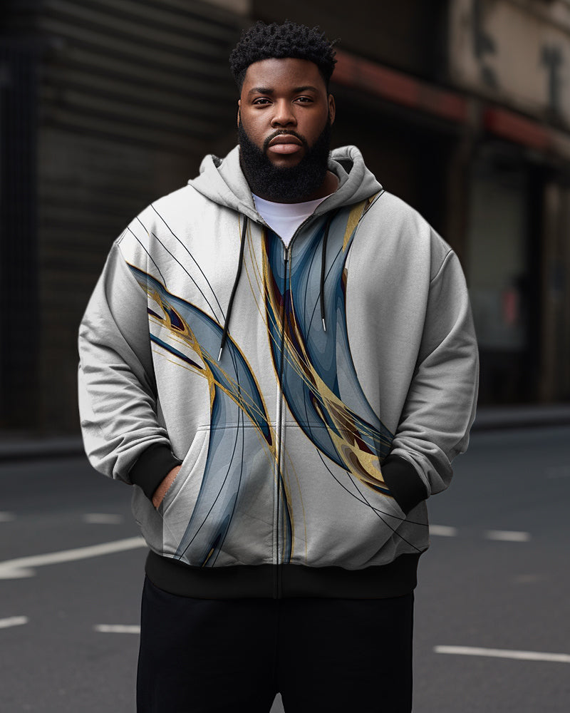 Men's Plus Size Casual Amber Graphic Abstract Art Zip Hoodie
