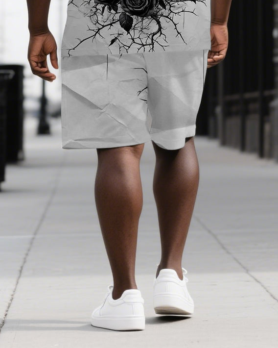 Rise in Raven’s Call Men's Skeleton Back Print Casual Big & Tall Short Sleeve T-shirt 2-Piece Set