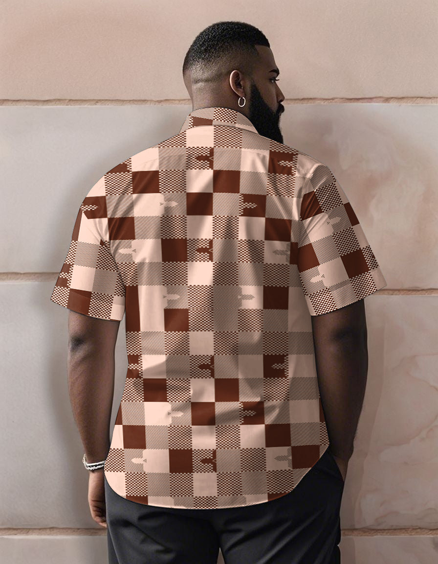 Men's Plus Size Checkered Texture Print Short Sleeve Shirt