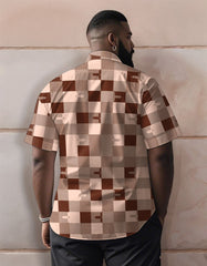 Men's Plus Size Checkered Texture Print Short Sleeve Shirt