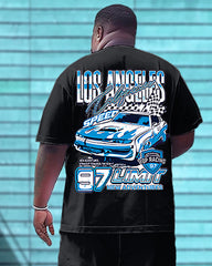 Front And Rear Printed Cool Car Letter T-shirt Shorts Suit Men's Plus Size