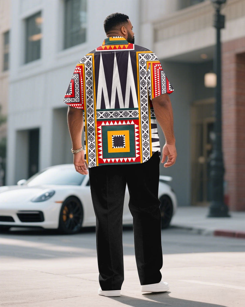 Men's Plus Size Exaggerated Color Design Pattern Short Sleeve Shirt Trousers Suit