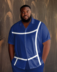 Men's Blue Stripe Gradient Short Sleeve Walking Set