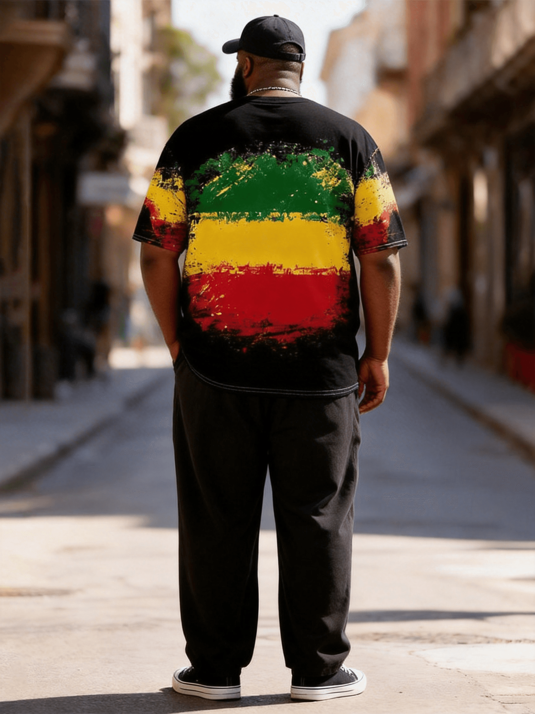 Big & Tall Men's Reggae Tricolor Gradient Printed T-Shirt Pants Set