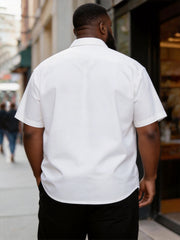 Big & Tall Men's Black And White Letter Print Short Sleeve Shirt