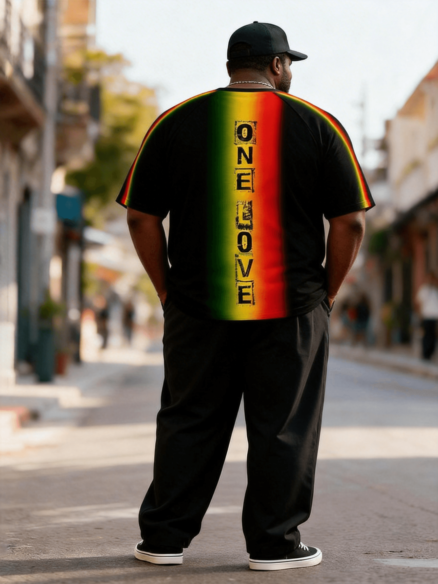 Big & Tall Men's ONE LOVE Reggae Gradient Striped Print T-Shirt Pants Set