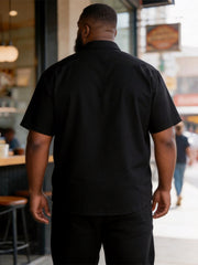 Big & Tall Men's Black And Red Check Stitching Printed Short-sleeved Shirt