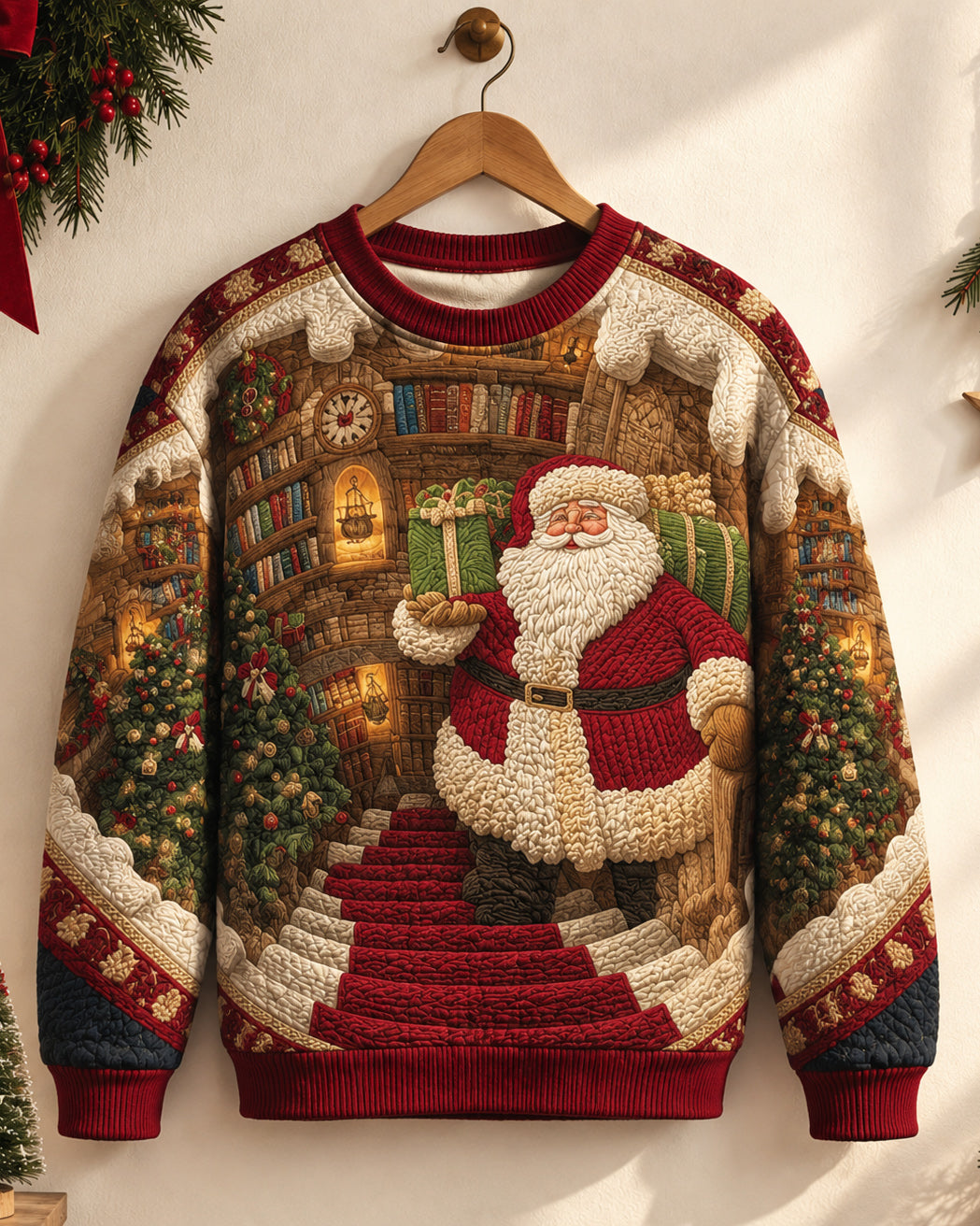Big & Tall Men's Vintage-style Christmas Print Quilted Sweatshirt