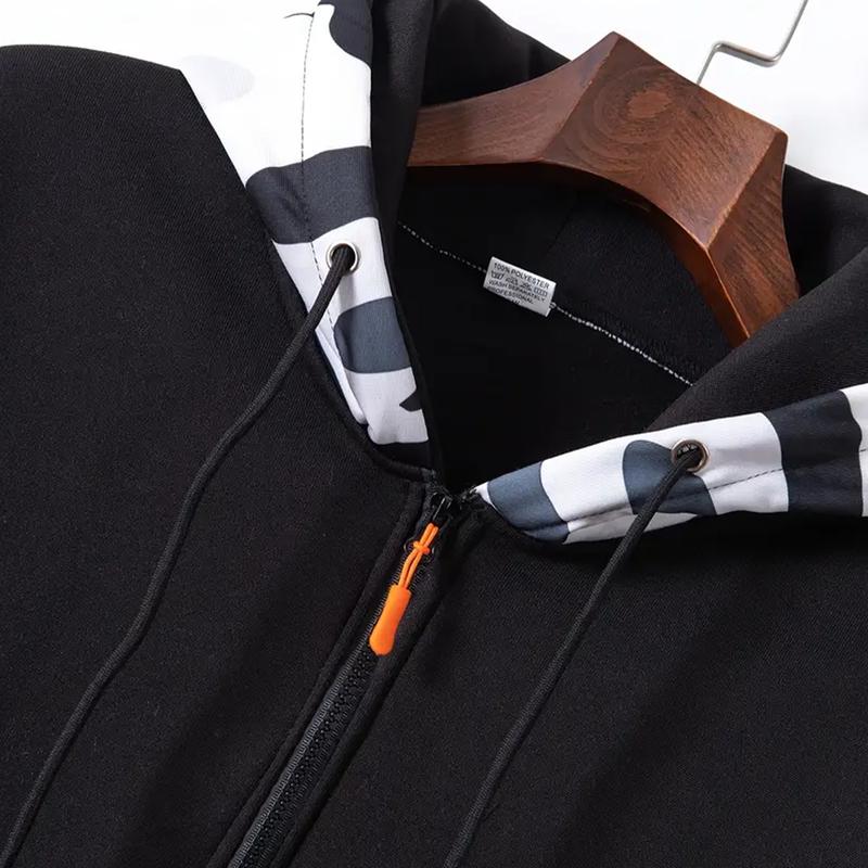 Stitching Hooded Men's Fashion Camouflage American Vintage Zipper Sweater