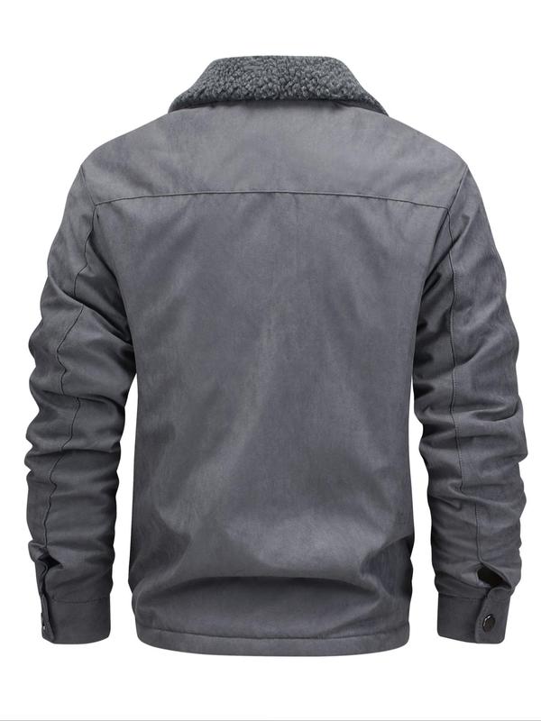 Men's Solid Pocket Zipper Fleece Jacket