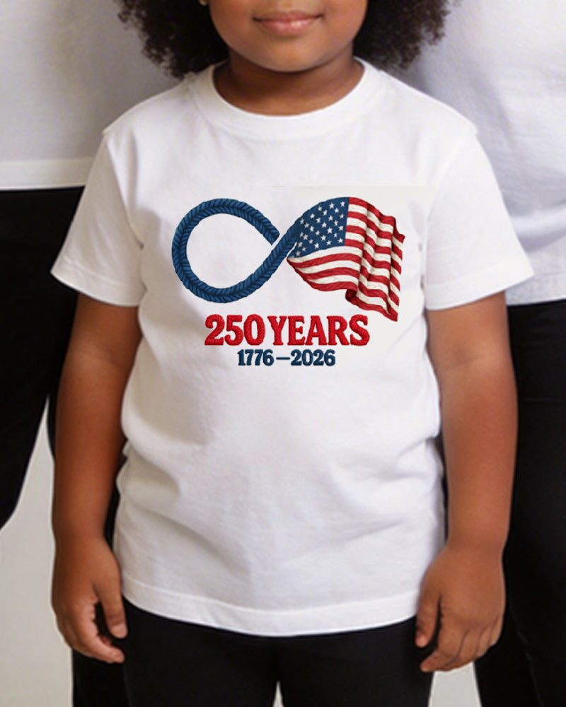 1776-2026 250 Anniversary Of The Founding Of The United States Unlimited Symbol National Flag Parent-Child Printed Crewneck Short Sleeve T-shirt