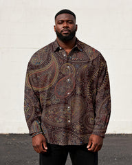 Big & Tall Men's Vintage Paisley Wine Red Print Long Sleeve Shirt