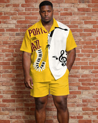 Big & Tall Men's Music Carnival Print Short Sleeve Shirt Shorts Set