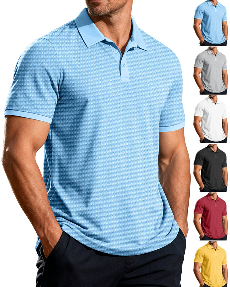 S-3X Solid Color Lash Texture Short-Sleeve Polo Shirt