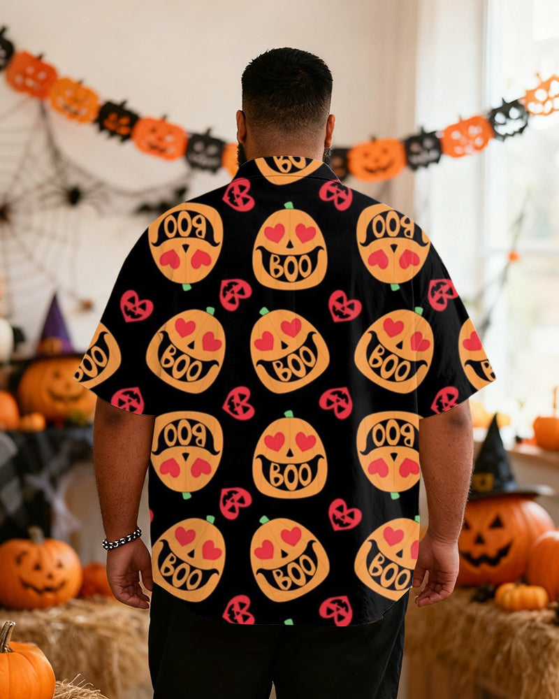 Big & Tall Men's Halloween Love Pumpkin "BOO" Print Short Sleeve Shirt