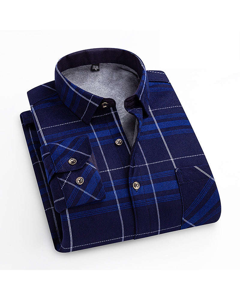 Big & Tall Men's Double-sided Velvet Padded Plaid Long Sleeve Shirt L-8XL