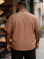 Big & Tall Men's Camel Plaid Printed Short Sleeve Shirt