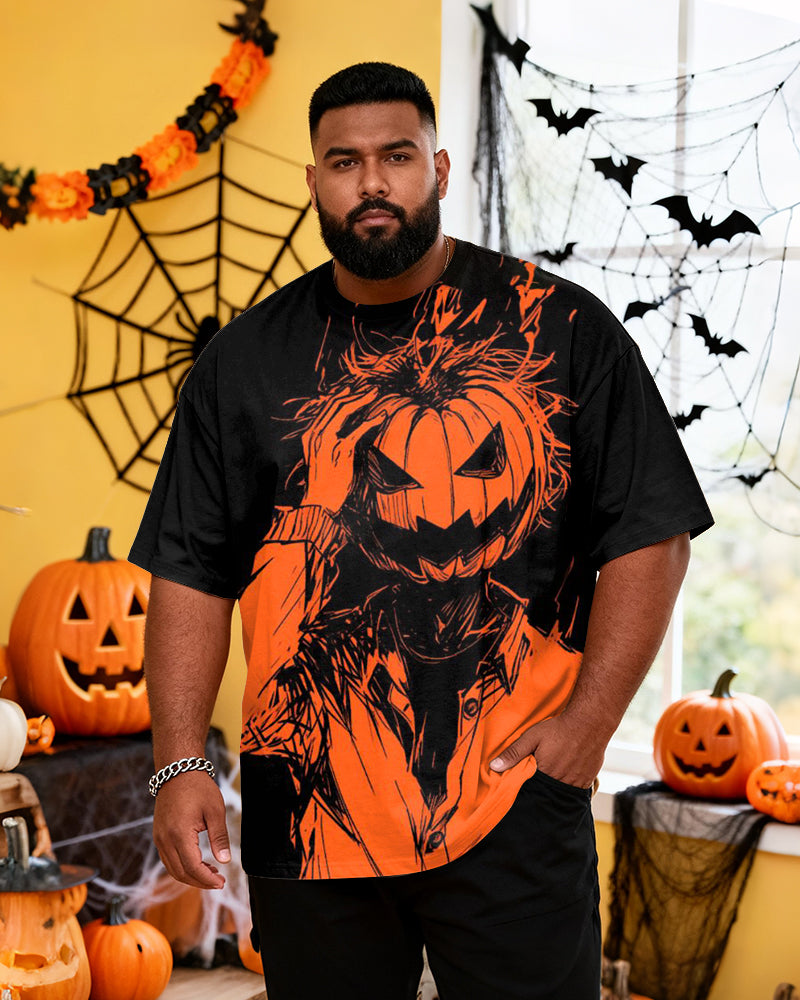 Big & Tall Men's Halloween Graffiti Cartoon Print Short Sleeve T-Shirt