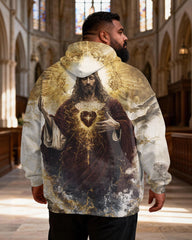 Big & Tall Men's Sacred Heart Jesus Vintage Print Hoodie