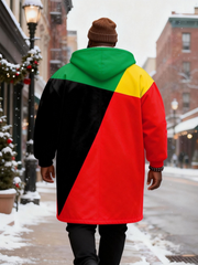 Big & Tall Men's Reggae Contrast Electrocardiogram Printed Velvet Thickened Long Hooded Coat