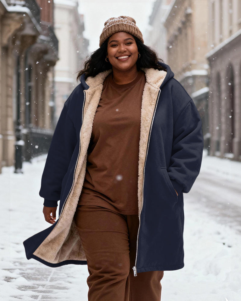 Women's Solid Color Velvet Thickened Long Hooded Coat