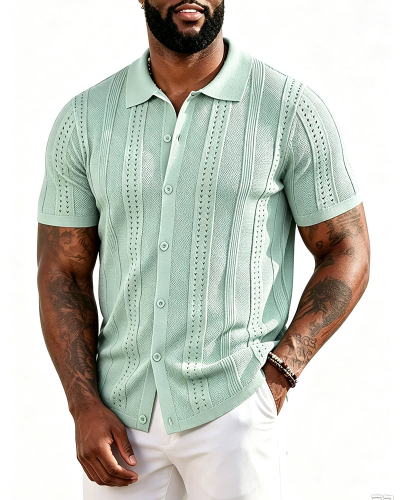 S-4XL Men's Knitted Short-sleeved Button Polo Shirt