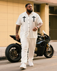 Big Boy Faith Striped Cross White Short Sleeve Shirt Trousers Suit
