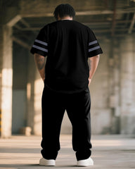 Big & Tall Men's Classic Black And Grey Plaid King Alphabet Print T-Shirt Pants Suit
