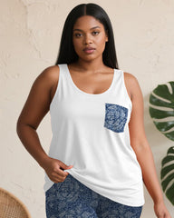 Women's Plus Size Daily Casual Rose Denim Print Pocket Vest Shorts Suit