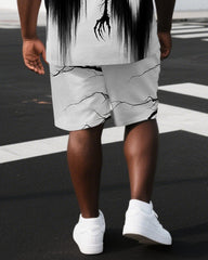 Big & Tall Men's Two Ghost Illustration Back Print Casual Short-Sleeve T-shirt Shorts Set