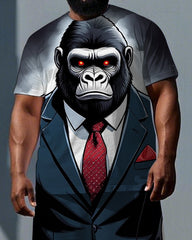 Big & Tall Men's Cartoon Gorillas in a Suit Daily Casual Short Sleeve T-shirt 2-Piece Set