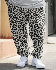 Men's Large Size Casual Street Retro Leopard Print Hip Hop Two-Piece Set