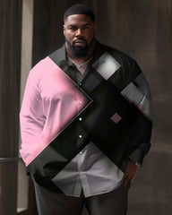 Men's Large Size Casual Striped Color Block Line Long Sleeve Lapel Long Sleeve Shirt