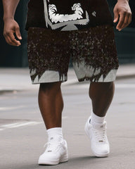 Men's Street Style Angry Gorillas Cartoon Print Big & Tall Outdoor Short-Sleeve T-shirt & Short Set