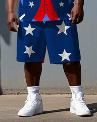 Big & Tall Men's Independence Day Cosplay Suit Print Casual Short-Sleeve T-shirt Shorts Set