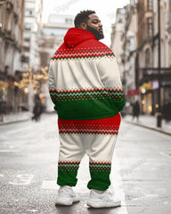 Men's Christmas Red And Green Colorblock Printed Big & Tall Hoodie Set
