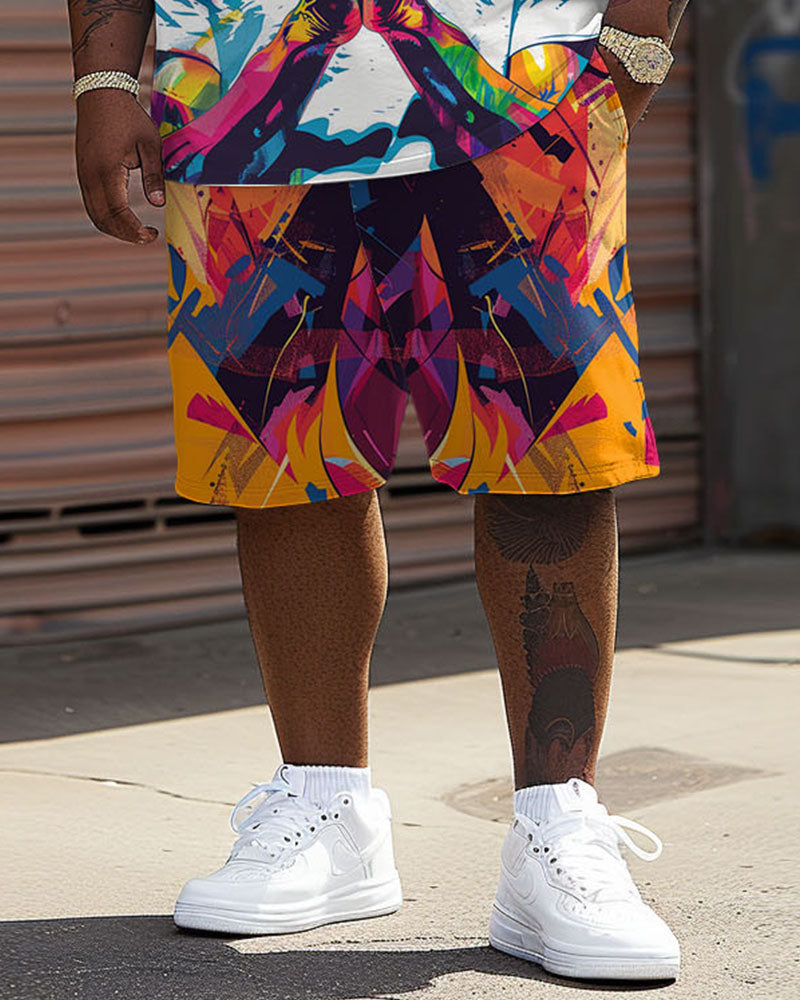 Big Men's Street Fashion Pop Art Tribute Singer Print T-Shirt Shorts Set