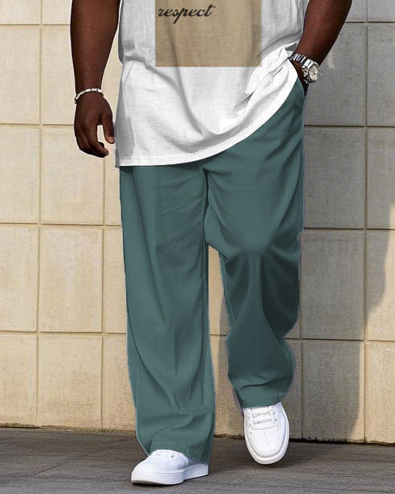 Men's Big & Tall Casual Colorblock Pattern Printed Short-sleeved T-shirt Trousers Set