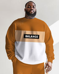 Men's Yellow Colorblock Letter Print Big & Tall Crewneck Sweatshirt Set