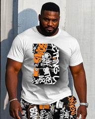 Men's Plus Size Street Fashion Chest Stereoscopic Projection "B" Printed Short-sleeved T-shirt Shorts Suit
