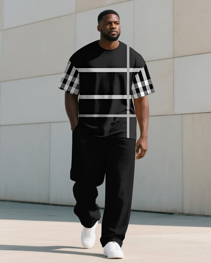 Men's Plus Size Striped Check Colorblock Printed T-shirt Trousers Suit