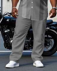 Men's Plus Size Gentleman Style Gray Jacquard Large Check Short Sleeve Shirt Trousers Suit