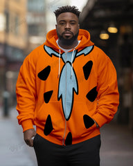 Men's Plus Size Fred Flintstone Tie  Long Sleeve Zipper Hoodie