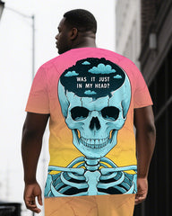 Stay Curious with Mystery Men's Big & Tall Skull Gradient Back Printed Short Sleeve T-shirt Set