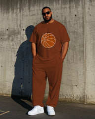 Men's Casual Simple Basketball Printed Big and Tall Short Sleeve T-shirt Pants Set