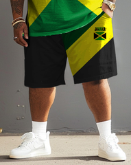 Men's Plus Size Jamaican Flag Colors T-Shirt Shorts Set