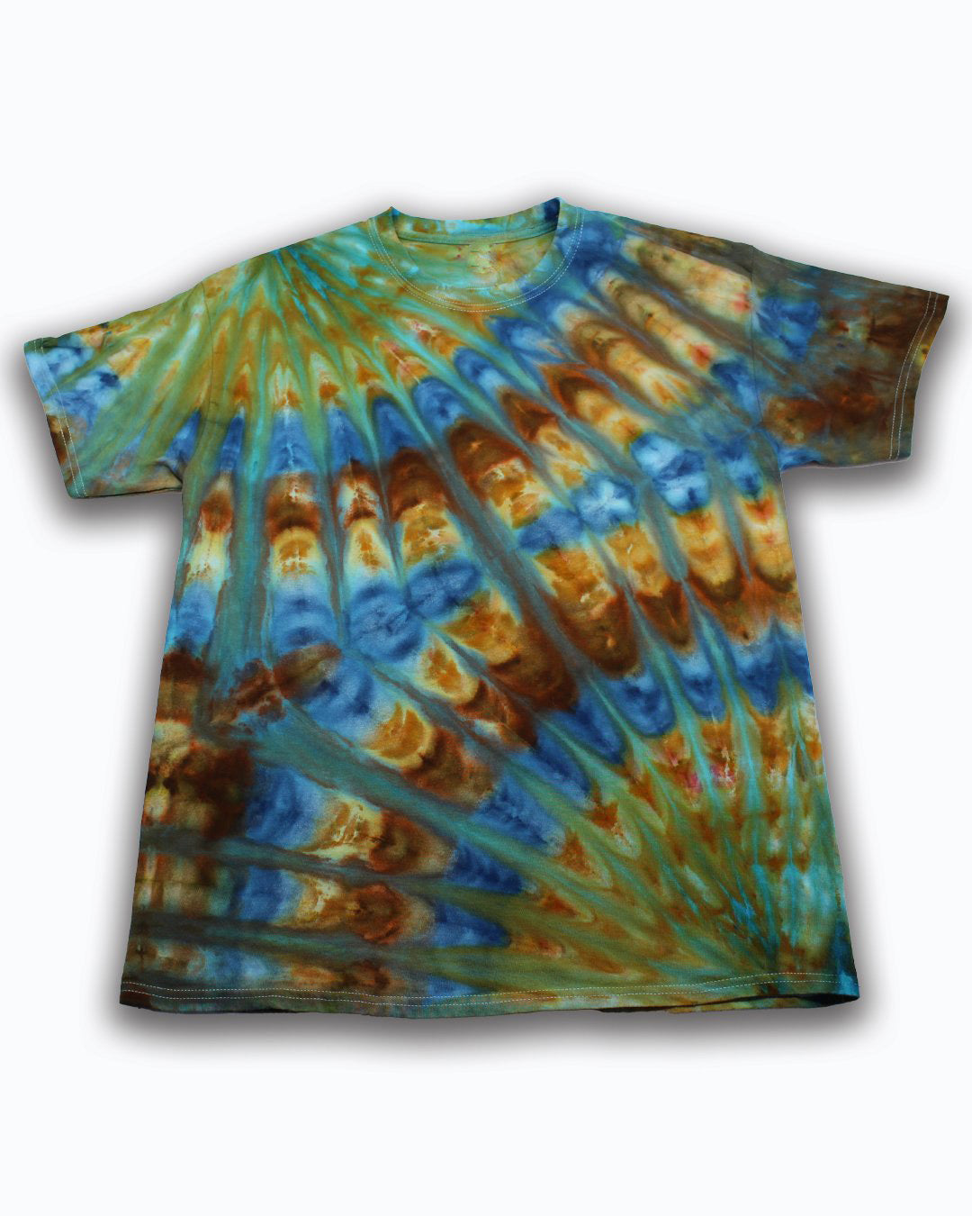 Men's Plus Size Tie-Dye Basal Nebula Double Scalloped Folding Round Neck T-Shirt Shorts Suit