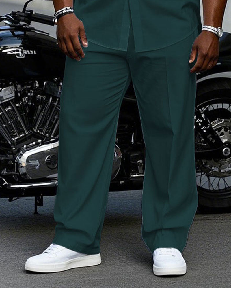 Men's Plus Size Business Aristocratic Dark Green Short-sleeved Shirt Trousers Suit